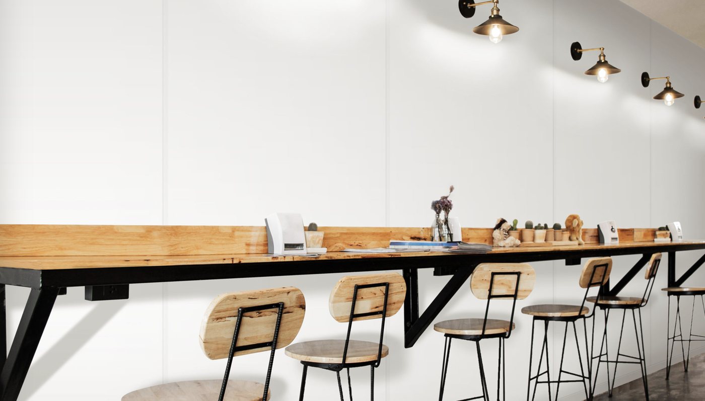 Eco-Clad wall panels in a customer-facing café space