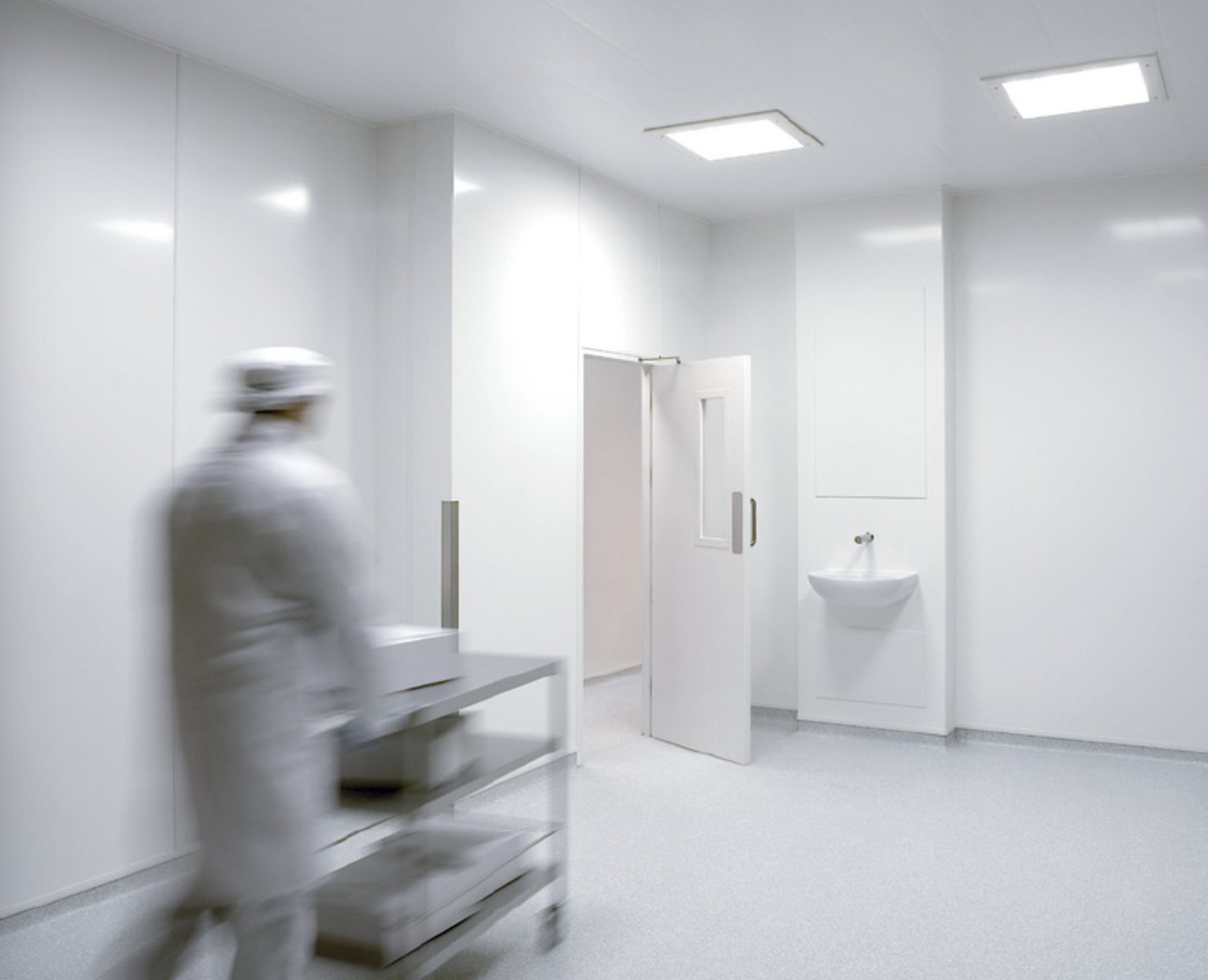 Eco-Clad seamless white wall cladding in a hygienic controlled environment